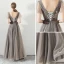 Modern / Fashion Champagne Black Evening Dresses  2018 A-Line / Princess Beading Sequins Lace Embroidered V-Neck Backless Short Sleeve Floor-Length / Long Formal Dresses