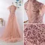 Luxury / Gorgeous Pearl Pink Evening Dresses  2020 A-Line / Princess U-Neck Tassel Handmade  Beading Rhinestone Lace Flower Sleeveless Sweep Train Formal Dresses