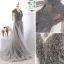 Luxe Élégant Beige Fait main Robe De Soirée 2020 Princesse U-Cou Perlage Gland Cristal Faux Diamant En Dentelle Fleur Sans Manches Dos Nu Train De Balayage Robe De Ceremonie