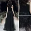 Fashion Black Evening Dresses  2020 A-Line / Princess One-Shoulder Star Sequins Sleeveless Backless Floor-Length / Long Formal Dresses
