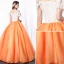 Elegant Orange Prom Dresses 2020 A-Line / Princess Off-The-Shoulder Lace Flower Short Sleeve Backless Floor-Length / Long Formal Dresses