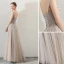 Élégant Champagne Robe De Soirée 2018 Princesse Perlage Cristal De l'épaule Dos Nu Sans Manches Longue Robe De Ceremonie