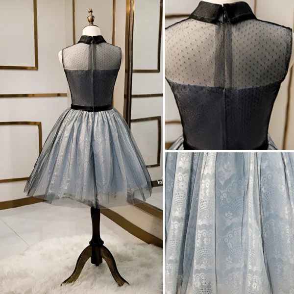 Fashion Black Homecoming Graduation Dresses 2020 A-Line / Princess Scoop Neck Sequins Lace Flower Sleeveless Knee-Length Formal Dresses