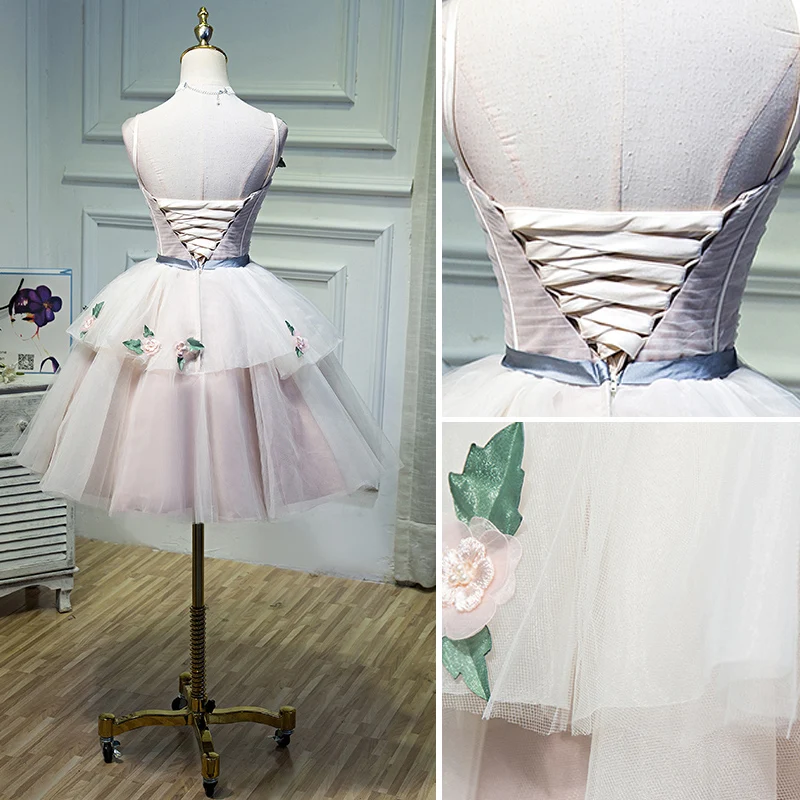 Sexy Blushing Pink Party Dresses 2020 A-Line Princess Spaghetti Straps Pearl Appliques