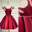 Chic / Beautiful Burgundy Party Dresses 2020 A-Line / Princess V-Neck Lace Flower Sleeveless Backless Short Formal Dresses