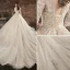 Charmant Champagne Robe De Mariée 2020 Princesse Encolure Dégagée Perlage Paillettes En Dentelle Fleur 3/4 Manches Dos Nu Cathedral Train
