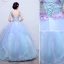 Charming Flower Fairy Sky Blue Prom Dresses 2020 Ball Gown V-Neck Pearl Lace Flower Appliques Sleeveless Backless Cascading Ruffles Floor-Length / Long