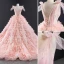 Luxury / Gorgeous Lovely Candy Pink Sequins Wedding Dresses 2023 Ball Gown Scoop Neck Sleeveless Backless Cascading Ruffles Chapel Train