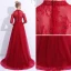 Chic / Belle Bordeaux Robe De Soirée 2018 Princesse En Dentelle Fleur Perlage Cristal Perle Noeud épaules 1/2 Manches Longue Robe De Ceremonie