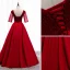 Élégant Rouge Robe De Bal 2020 Princesse V-Cou Noeud Perlage Paillettes 1/2 Manches Dos Nu Longue Robe De Ceremonie