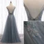 Charmant Gris Robe De Soirée 2020 Princesse Bretelles Spaghetti Perlage Cristal Paillettes Sans Manches Dos Nu Longue Robe De Ceremonie