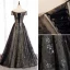 Élégant Noire Robe De Soirée 2020 Princesse De l'épaule Perlage Cristal Paillettes En Dentelle Fleur Manches Courtes Dos Nu Longue Robe De Ceremonie