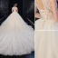 Chinese style Ivory Beading Wedding Dresses 2020 Ball Gown Scoop Neck Pearl Rhinestone Short Sleeve Backless Cathedral Train