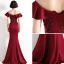 Chic / Beautiful Burgundy Evening Dresses  2020 Trumpet / Mermaid Off-The-Shoulder Beading Lace Flower Short Sleeve Backless Floor-Length / Long Formal Dresses