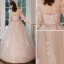 Elegant Pearl Pink Evening Dresses  2020 A-Line / Princess Scoop Neck Beading Sequins Lace Flower Long Sleeve Backless Floor-Length / Long Formal Dresses