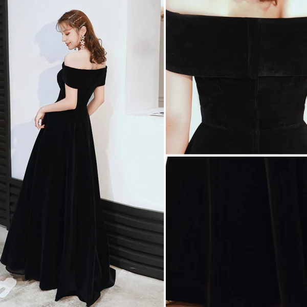 Chic / Beautiful Black Evening Dresses 2020 A-Line / Princess Suede Off-The-Shoulder Bow Sleeveless Backless Floor-Length / Long Formal Dresses