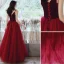 Chic / Beautiful Burgundy Prom Dresses 2020 A-Line / Princess Spaghetti Straps Suede Sleeveless Backless Sequins Floor-Length / Long Formal Dresses