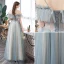 Abordable Bleu Ciel Transparentes Robe De Bal 2020 Princesse Volants Bretelles Spaghetti Appliques Sans Manches Dos Nu Longue Robe De Ceremonie