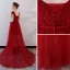 Chic / Belle Bordeaux Robe De Soirée 2018 Princesse En Dentelle Fleur Cristal Noeud V-Cou Dos Nu Manches Courtes Train De Balayage Robe De Ceremonie