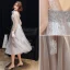 Classy Grey Homecoming Graduation Dresses 2020 A-Line / Princess Scoop Neck Lace Flower 1/2 Sleeves Backless Tea-length Formal Dresses
