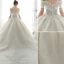 Luxury / Gorgeous Ivory Wedding Dresses 2020 Ball Gown Off-The-Shoulder Beading Glitter Sequins Pearl Lace Flower Short Sleeve Backless Royal Train