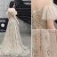 Charming Champagne Evening Dresses  2020 A-Line / Princess Spaghetti Straps Sequins Lace Flower Short Sleeve Backless Sweep Train Formal Dresses
