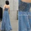 Charmant Meeresblau Abendkleider 2020 A Linie Bandeau Glanz Perlenstickerei Pailletten Ärmellos Rückenfreies Lange Festliche Kleider