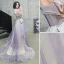 Charmant Violet Glitter Robe De Soirée 2020 Princesse De l'épaule Perlage En Dentelle Fleur Manches Courtes Dos Nu Train De Balayage Robe De Ceremonie