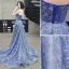 Glitzernden Meeresblau Abendkleider 2020 A Linie Bandeau Glanz Perlenstickerei Pailletten Ärmellos Rückenfreies Hof-Schleppe Festliche Kleider