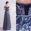 Élégant Bleu Marine Robe De Soirée 2020 Princesse Glitter De l'épaule Perlage En Dentelle Fleur Sans Manches Dos Nu Longue Robe De Ceremonie