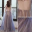 Elegant Ocean Blue Evening Dresses  2020 A-Line / Princess Scoop Neck Appliques Lace Flower Beading Sequins Sleeveless Backless Floor-Length / Long Formal Dresses
