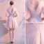 Chic / Beautiful Blushing Pink Homecoming Tassel Graduation Dresses 2020 A-Line / Princess V-Neck 1/2 Sleeves Backless Short Formal Dresses