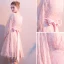 Fashion Blushing Pink Homecoming Tassel Graduation Dresses 2020 A-Line / Princess Scoop Neck Bow 3/4 Sleeve Short Formal Dresses