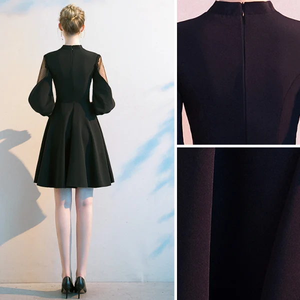 Chic / Beautiful Black Homecoming Graduation Dresses 2020 A-Line / Princess Scoop Neck 3/4 Sleeve Short Formal Dresses