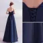 Vintage Marineblau Abendkleider 2020 A Linie Bandeau Strass Spitze Blumen Schleife Ärmellos Rückenfreies Lange Festliche Kleider