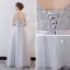 Élégant Gris Robe De Soirée 2018 Princesse Cristal En Dentelle Fleur Appliques Ceinture V-Cou Dos Nu Sans Manches Longue Robe De Ceremonie
