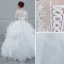 Elegant White Wedding Dresses 2018 Ball Gown Lace Flower Scoop Neck Pierced Cascading Ruffles 1/2 Sleeves Floor-Length / Long Wedding