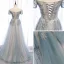 Charmant Himmelblau Abendkleider 2020 A Linie Perlenstickerei Perle Pailletten Spitze Blumen Off Shoulder Rückenfreies Lange Festliche Kleider