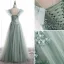 Vintage / Retro Sage Green Prom Dresses A-Line / Princess 2020 Scoop Neck Beading Rhinestone Sequins Sleeveless Backless Floor-Length / Long Formal Dresses