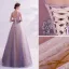 Charmant Glitter Violet Robe De Soirée 2020 Princesse V-Cou Perlage Perle En Dentelle Fleur Sans Manches Dos Nu Longue Robe De Ceremonie