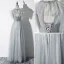 Élégant Gris Robe De Soirée 2020 Princesse Encolure Dégagée Perlage Glitter Paillettes Sans Manches Dos Nu Longue Robe De Ceremonie