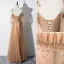 Élégant Champagne Robe De Soirée 2020 Princesse Volants Bretelles Spaghetti Perlage Étoile Paillettes 1/2 Manches Dos Nu Longue Robe De Ceremonie