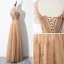 Élégant Champagne Robe De Soirée 2020 Princesse Encolure Carrée Étoile En Dentelle Paillettes Manches Courtes Dos Nu Longue Robe De Ceremonie