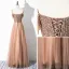Charmant Champagne Robe De Soirée 2020 Princesse Bretelles Spaghetti Perlage Perle Paillettes Sans Manches Dos Nu Longue Robe De Ceremonie