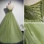 Elegant Clover Green Ruffle Prom Dresses 2020 A-Line / Princess Spaghetti Straps Pearl Sleeveless Backless Floor-Length / Long Formal Dresses