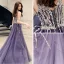 Charming Purple Evening Dresses  2020 A-Line / Princess V-Neck Beading Sequins Sleeveless Backless Floor-Length / Long Formal Dresses