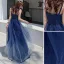 Chic / Belle Bleu Roi Robe De Soirée 2020 Princesse Bretelles Spaghetti Perlage Sans Manches Dos Nu Longue Robe De Ceremonie