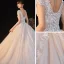 Charming Champagne Wedding Dresses 2020 Ball Gown See-through V-Neck Beading Star Sequins Lace Flower Short Sleeve Backless Royal Train