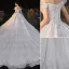 Luxus / Herrlich Weiß Spitze Brautkleider / Hochzeitskleider 2020 Ballkleid Bandeau Perlenstickerei Pailletten Ärmellos Rückenfreies Königliche Schleppe