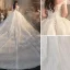 Luxe Champagne Robe De Mariée 2020 Robe Boule Volants Bustier En Dentelle Fleur Paillettes Sans Manches Dos Nu Royal Train